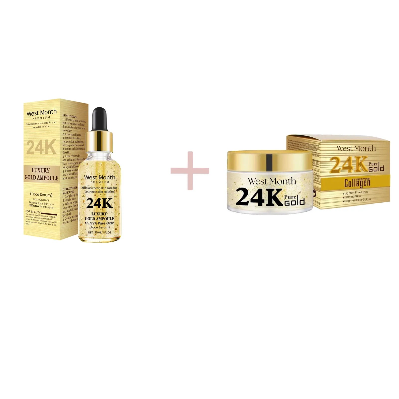 Kit Oro 24K West&Month - Set Completo Anti-Età Viso + Occhi: Siero, Crema, Patch Occhiaie | Scelta Top