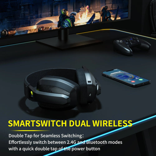 BINNUNE Wireless Gaming Headset – 2.4GHz & Bluetooth, Noise Cancelling Mic, PS5/PS4/PC