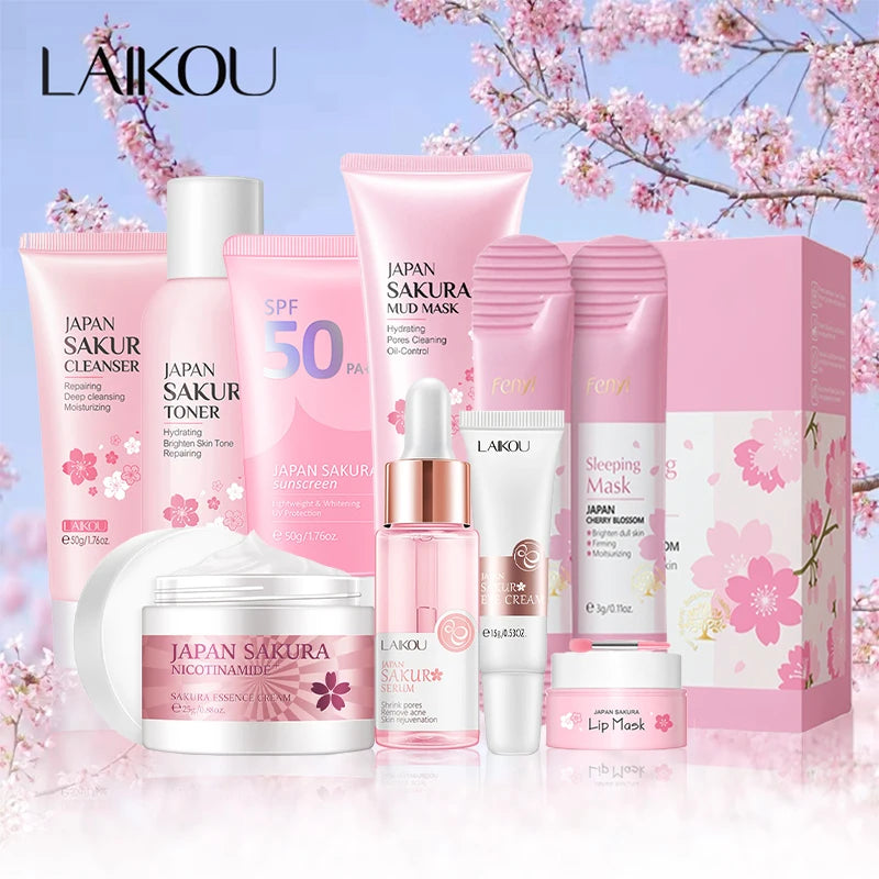 Kit Viso Completo Sakura 9pz LAIKOU - Routine Giapponese Anti-Età SPF 50