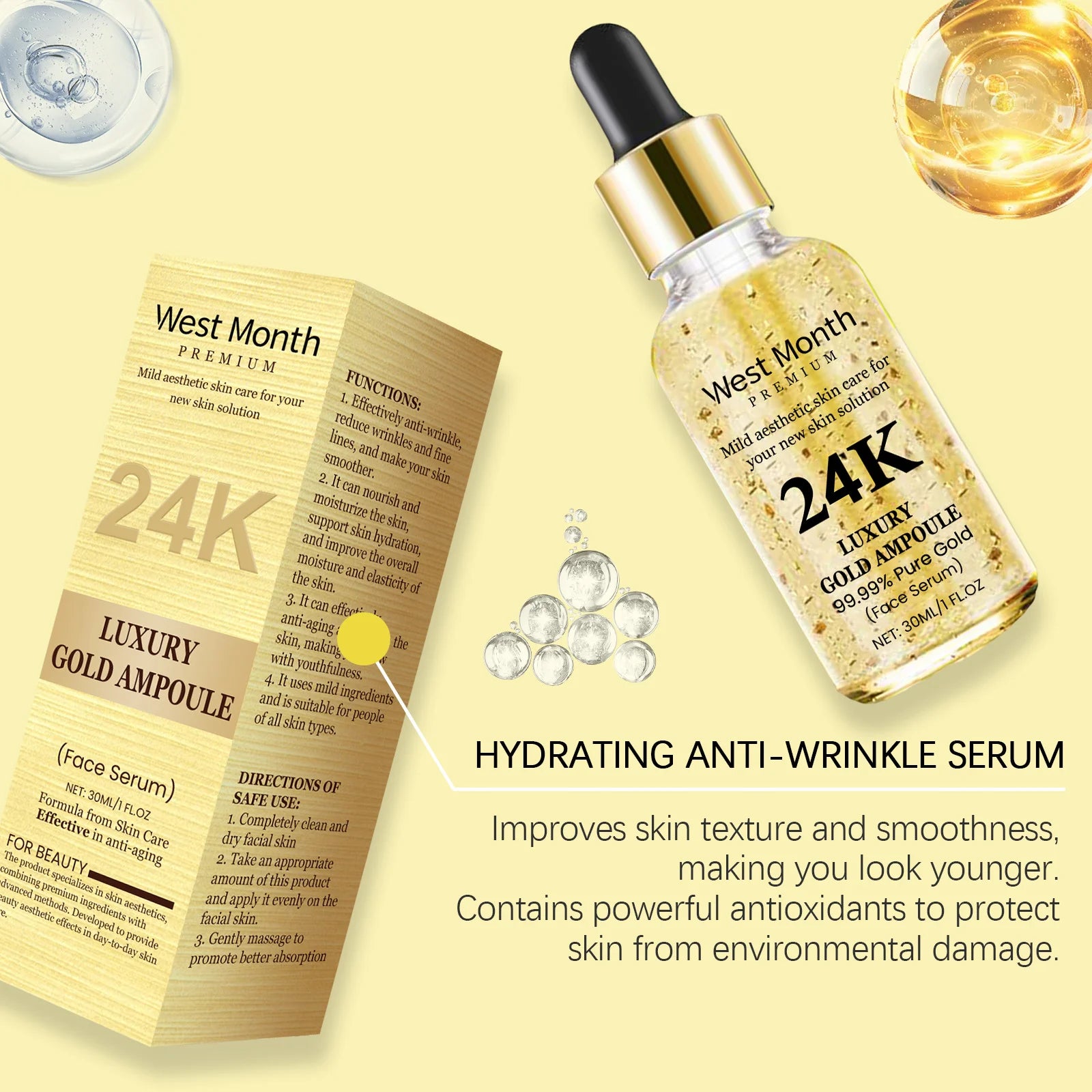 Kit Oro 24K West&Month - Set Completo Anti-Età Viso + Occhi: Siero, Crema, Patch Occhiaie | Scelta Top
