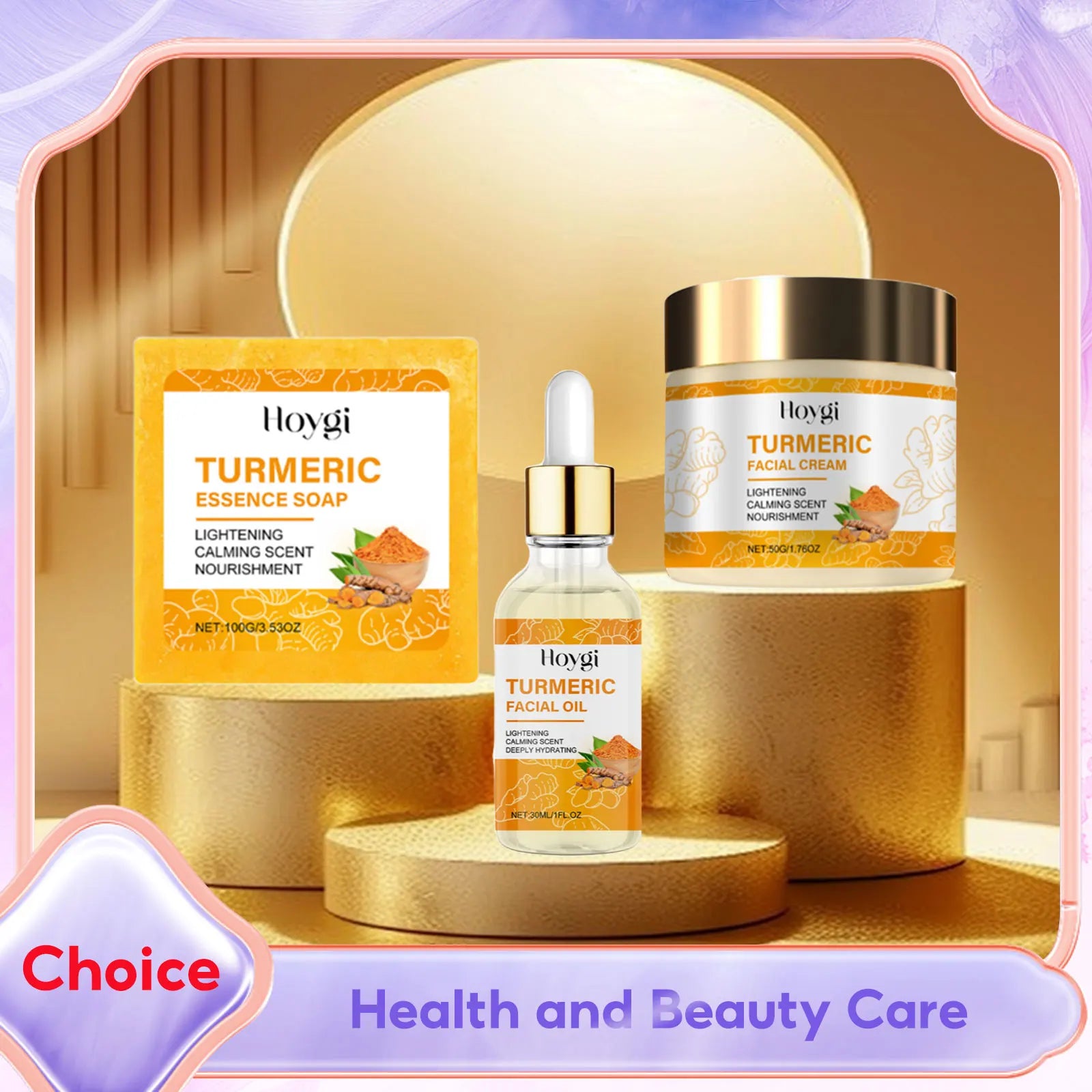Kit Curcuma HOYGI 3pz - Olio + Crema + Sapone Anti-Macchie, Anti-Acne, Luminosità Ayurveda | Scelta Top