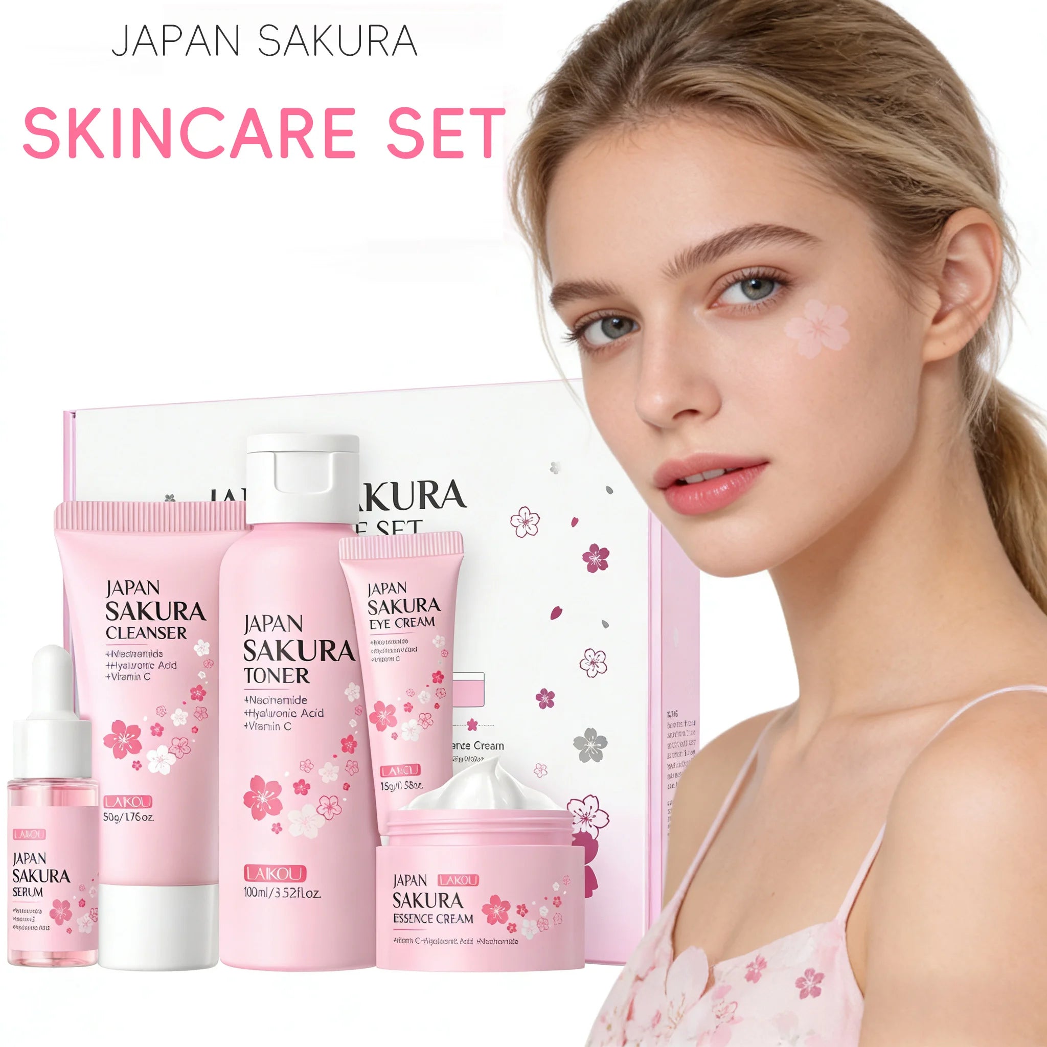 Kit LAIKOU Sakura 5pz - Routine Giapponese Detersione & Idratazione Completa
