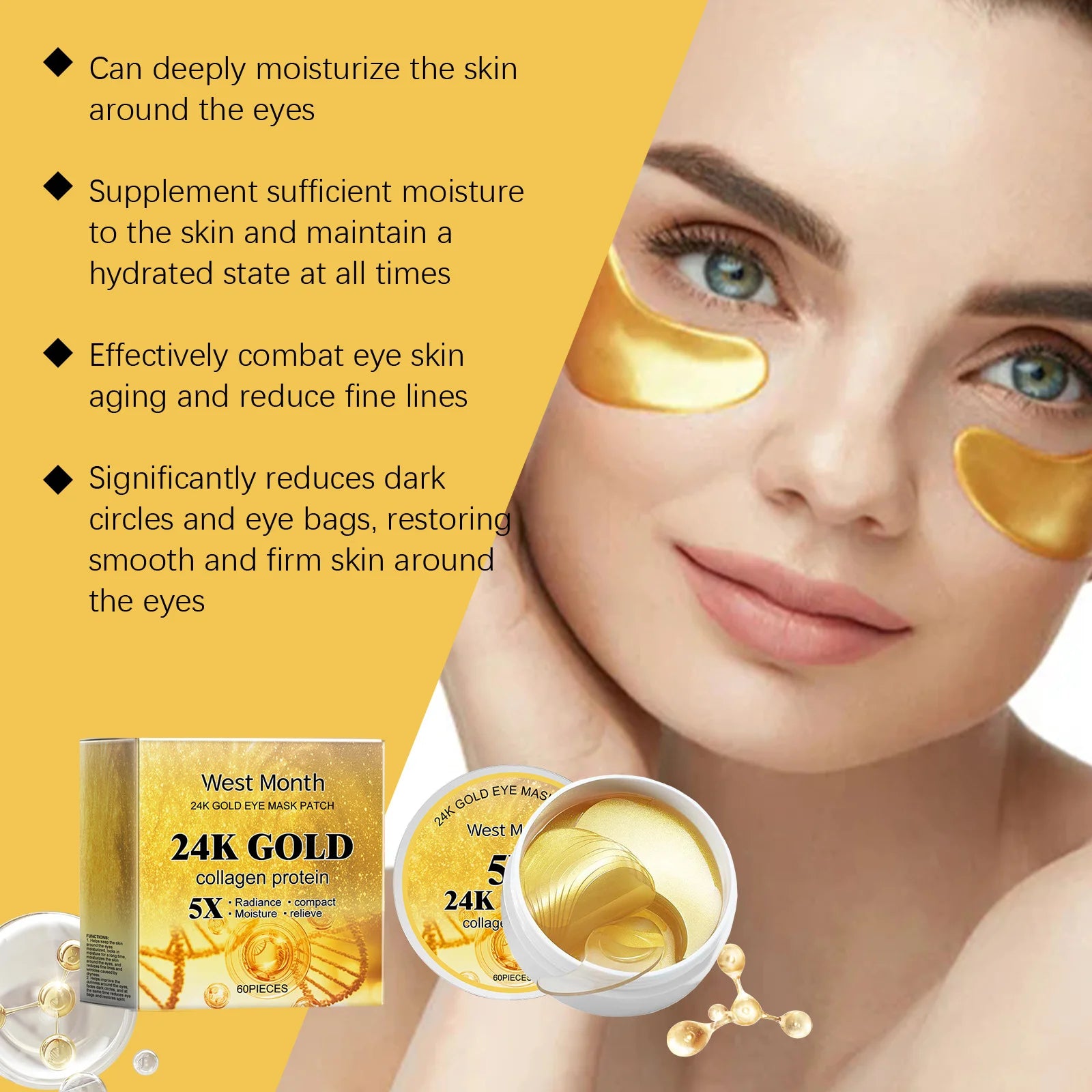 Kit Oro 24K West&Month - Set Completo Anti-Età Viso + Occhi: Siero, Crema, Patch Occhiaie | Scelta Top