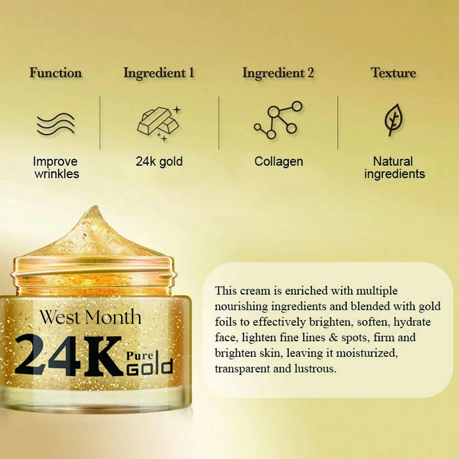 Kit Oro 24K West&Month - Set Completo Anti-Età Viso + Occhi: Siero, Crema, Patch Occhiaie | Scelta Top