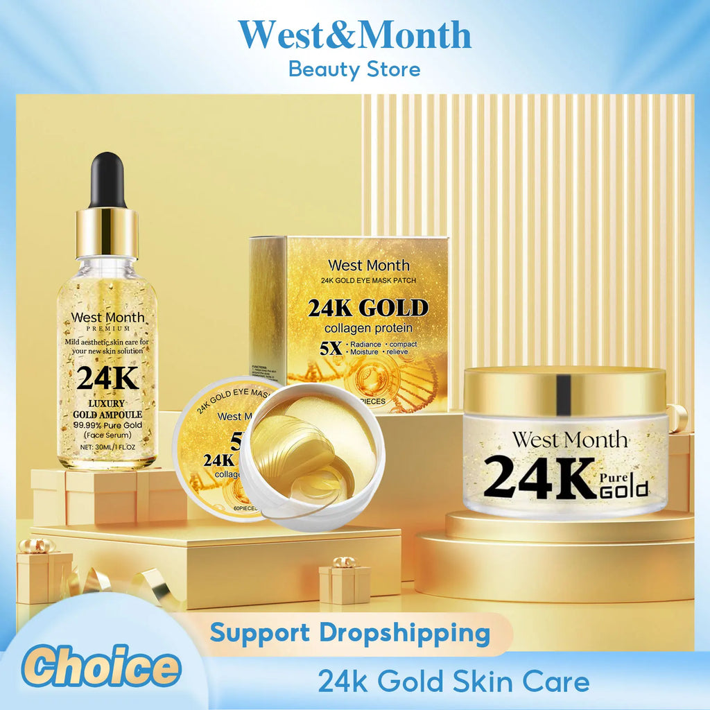 Kit Oro 24K West&Month - Set Completo Anti-Età Viso + Occhi: Siero, Crema, Patch Occhiaie | Scelta Top
