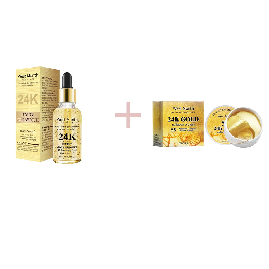 Kit Oro 24K West&Month - Set Completo Anti-Età Viso + Occhi: Siero, Crema, Patch Occhiaie | Scelta Top